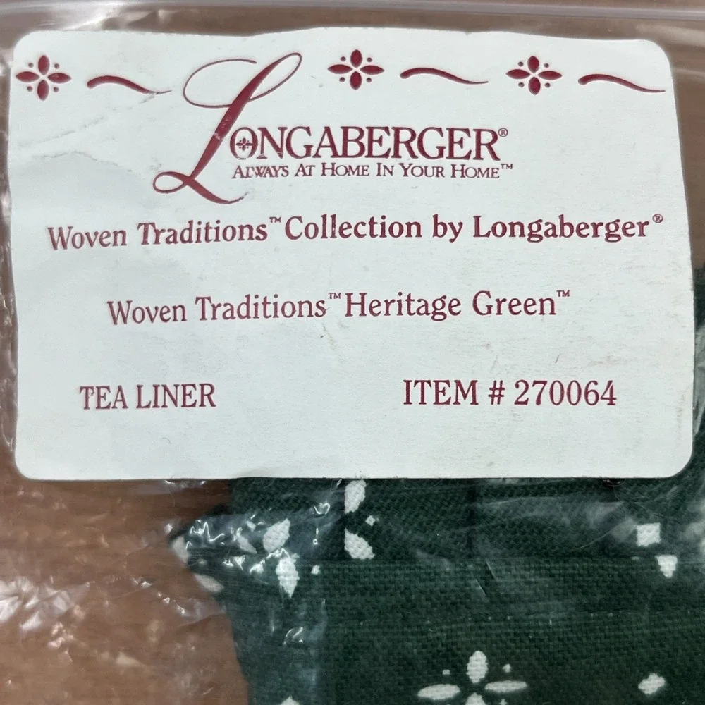 Longaberger Woven Traditions Heritage Green Liner for Tea Basket 270064 NEW